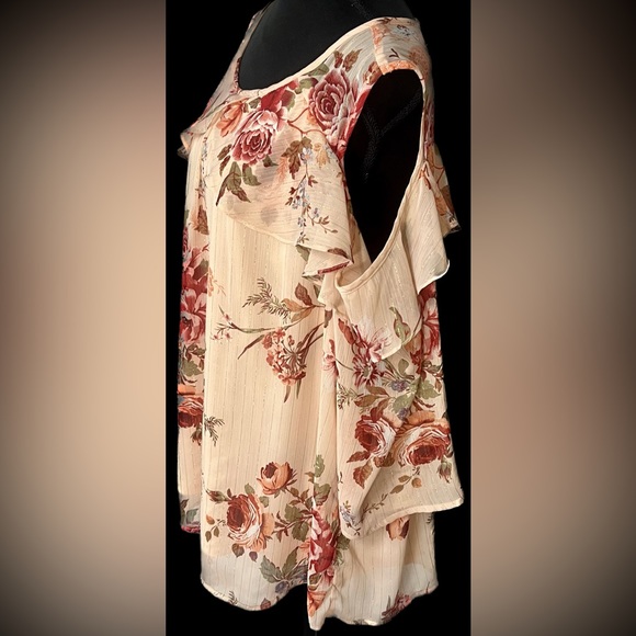 Roz & Ali Mock Wrap Tank Top 3X 3XL Keyhole Back Pink Peach Floral Feminine Plus - Picture 4 of 15